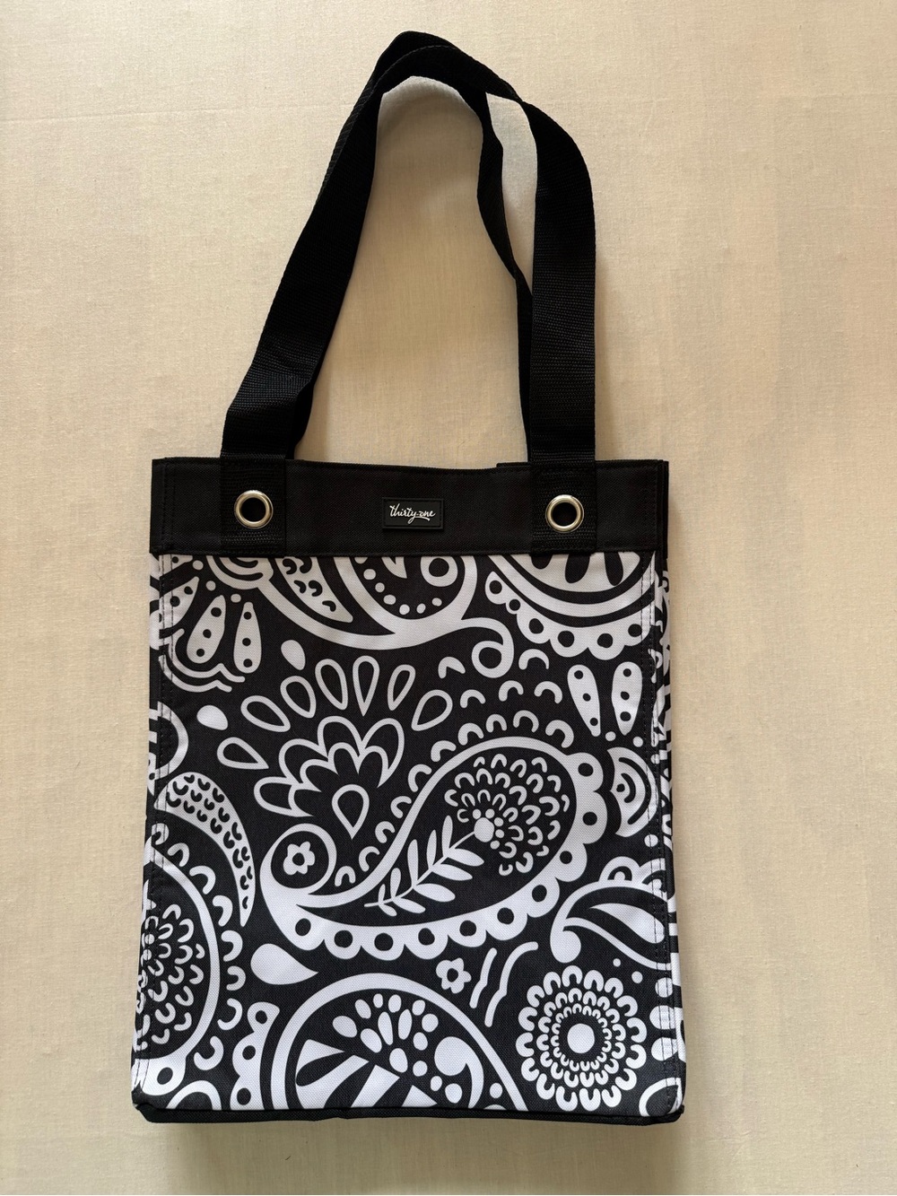 Thirty-One Essential Storage Tote Black & White Paisley Parade Foldable Bag